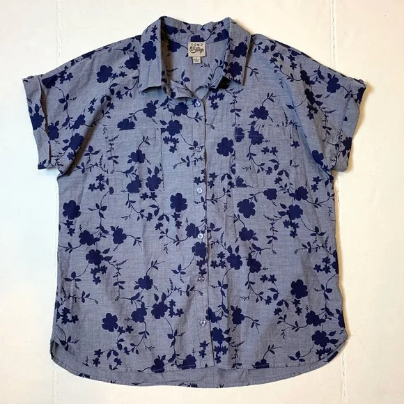 Como Vintage Chambray Floral Work Shirt L - Picture 4 of 9